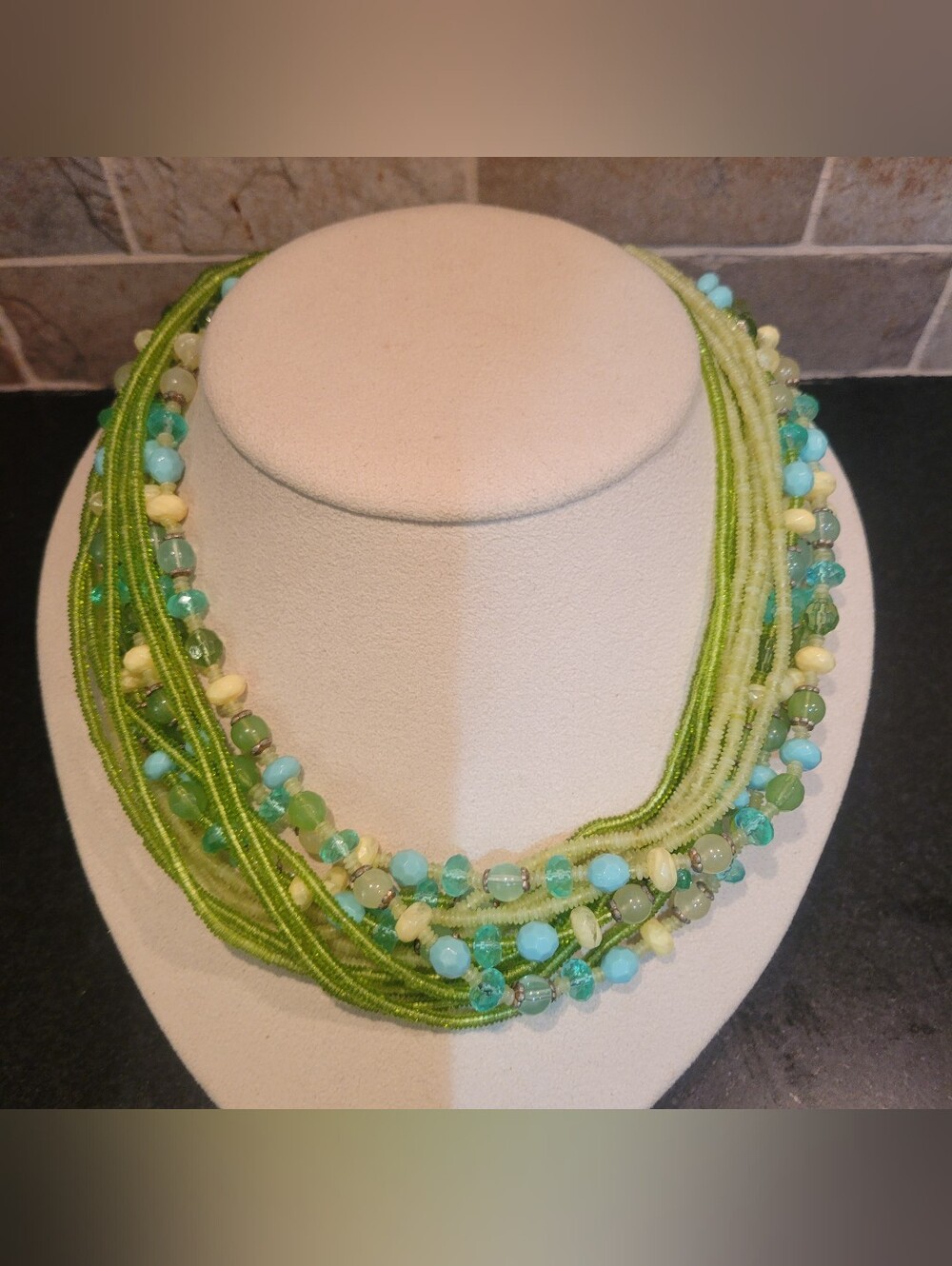 Lemon Yellow and Lime Green Multi Strand Beaded Necklace Carefee Beach Vibe
